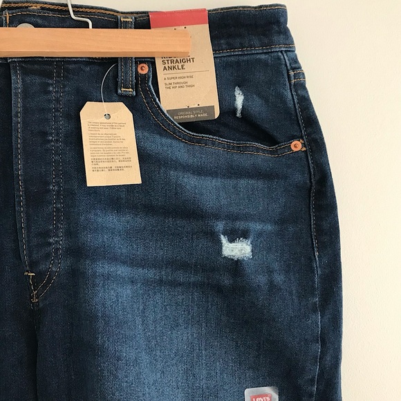 New! Levi’s Ribcage Straight Ankle Distressed Dark Wash Jeans, Plus Size 16W - Picture 4 of 16